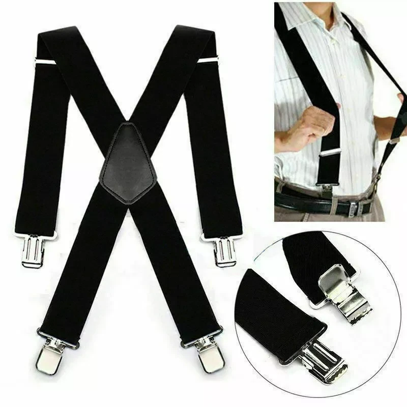Men's Suspenders With 5cm Widened And Comfortable Elastic Straps, Adjustable 4 Clips For Trousers, Classic Black Suspenders Elastic X-Back (image for) Men's Suspenders With 5cm Widened And Comfortable Elastic Straps, Adjustable 4 Clips For Trousers, Classic Black Suspenders Elastic X-Back